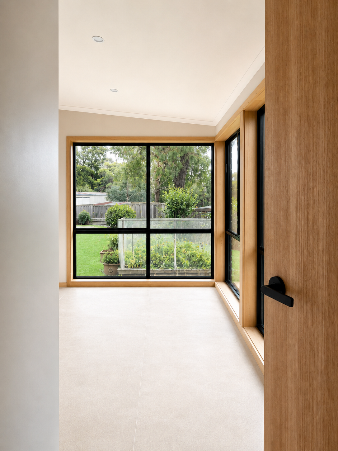 Window-lined room with timber detailing